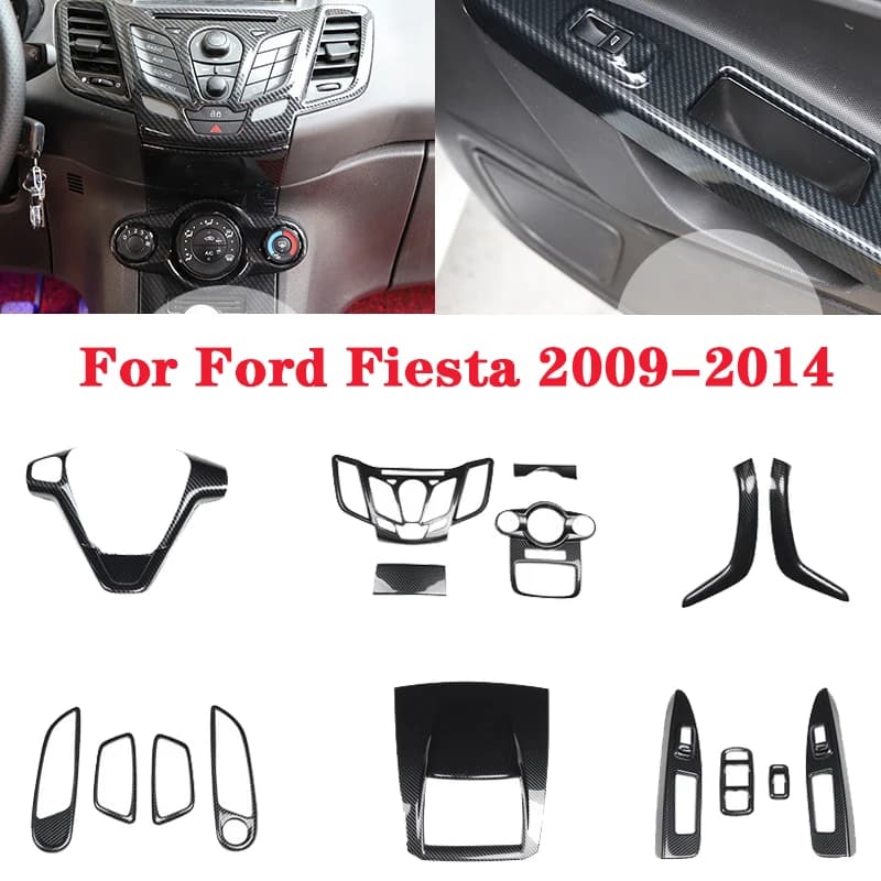Per Ford Fiesta 2009-2013 Pannello del cambio in fibra di carbonio Maniglia della porta Ciotola Volante Multimedia Manopola Trim Adesivo