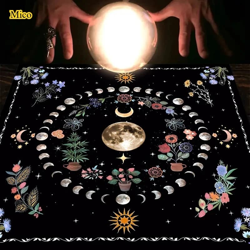 Tappetino Decorativo per Carte dei Tarocchi Moonlight in Peluche Corto e Spesso Migliorato - 75x75cm, per Altare, Stregoneria e Astrologia