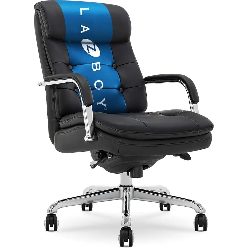 Sedia da Ufficio Direzionale con Schienale Alto, Seduta e Schienale Imbottiti, Doppio Cuscino, Braccioli Imbottiti, Base Girevole in Metallo, Design Ergonomico