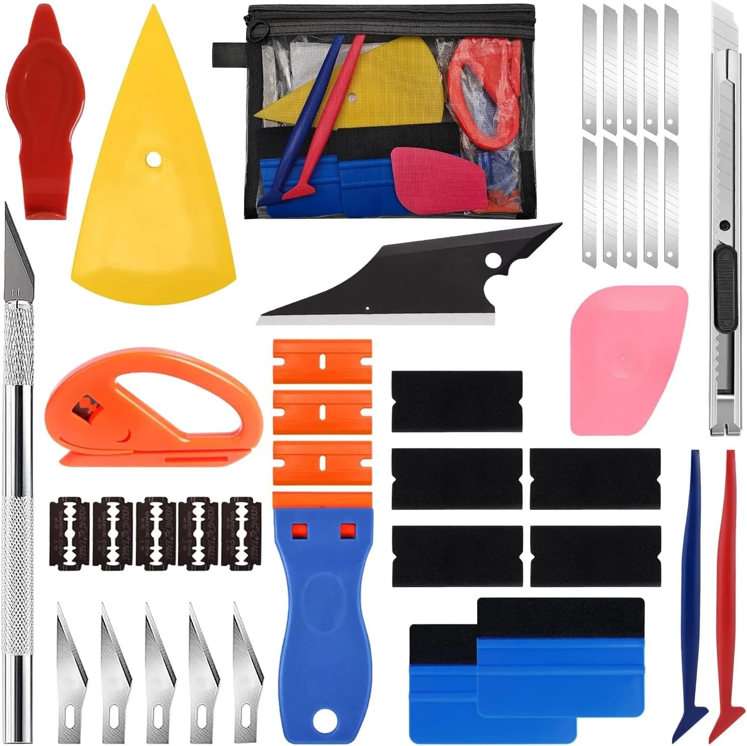 41Pcs Car Window Tint Vinyl Wrap Tool Kit, Felt Squeegee, Precision Cutter Scraper, DIY Install Set for Auto Glass Privacy Film