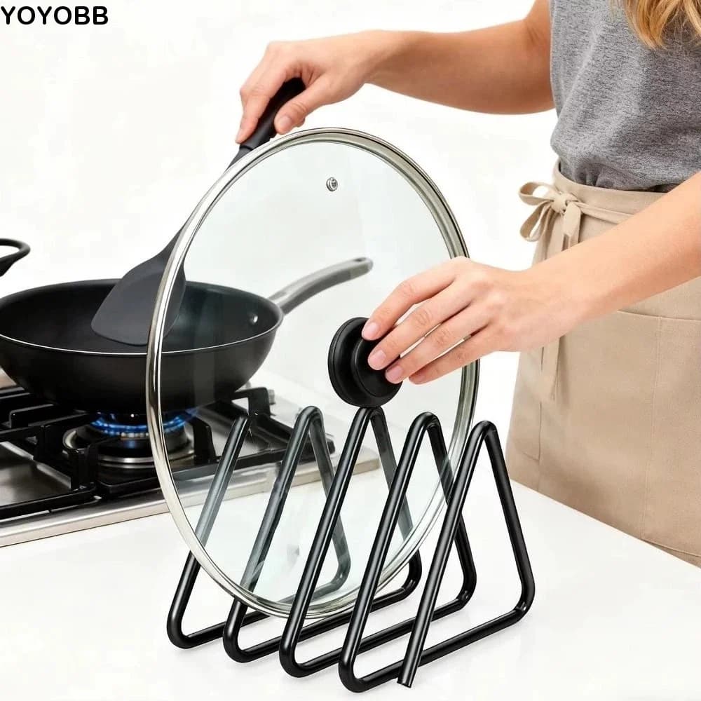 Iron Cutting Board Storage Rack Triangular Rust-proof Cutting Board Holder 4-Slot Space Saving Pot Lid Storage Rack
