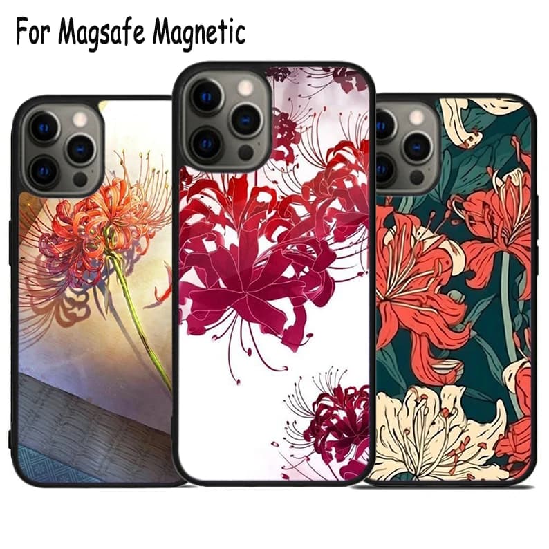Custodia per telefono con ricarica wireless Spider Lilies Lycoris per iPhone 17 Air 15 16 16e 14 13 11 12 Pro Max Plus, Cover Magnetica Magsafe
