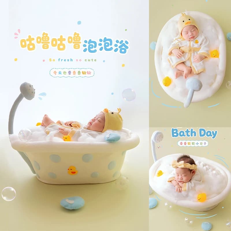 Bubble Bath Tub Theme Newborn Photography Props Baby Bathrobe with Yellow Hairband Infant Creative Shooting Outfit For 0‑1M Baby