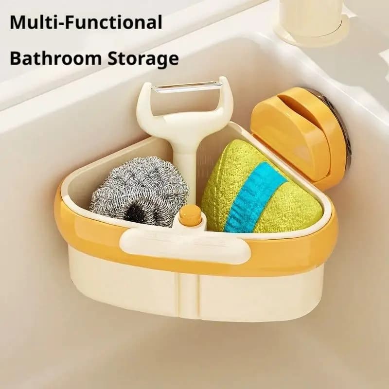 Triangular Sink Corner Strainer Basket Space-Saving Kitchen Sink Storage Rack with Suction Cup Food Waste Catcher&Sponge Holder