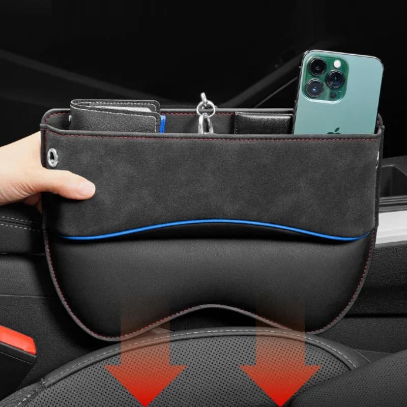 Custodia laterale per seggiolino auto in pelle scamosciata RazorRide per scatola portaoggetti per riempimento spazi vuoti per seggiolino auto, fessure per auto in pelle, parte interna ordinata