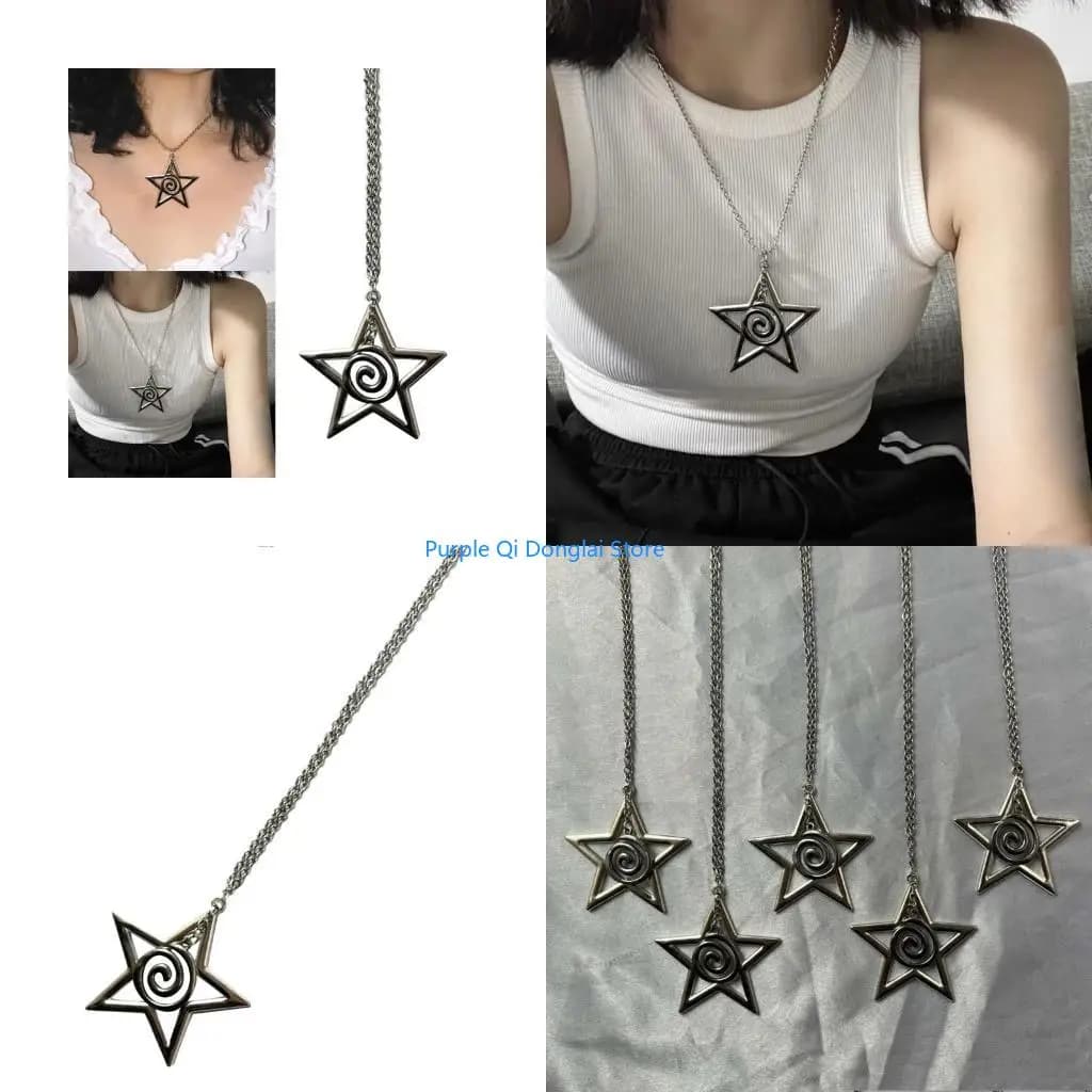 L21E Collana con ciondolo stella a catena regolabile Spirali Y2K Catena con runa clavicola Durevole Girocollo Punk Gioielli Hip