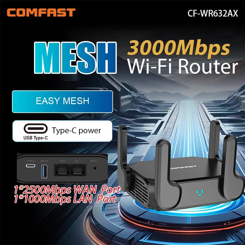 Comfast WIFI6 Router Wifi 1800/3000Mbps Router wireless 5G + 2.4G Porta Gigabit Ethernet da 2,5 Antenne 4 * 5dBi Ampia copertura domestica