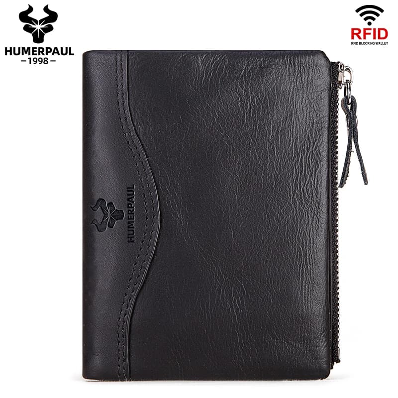 LAREET RFID Portafoglio corto senior per uomo Portafogli in vera pelle con porta carte Bifold Zip Portamonete Piccolo Billetera Hombre