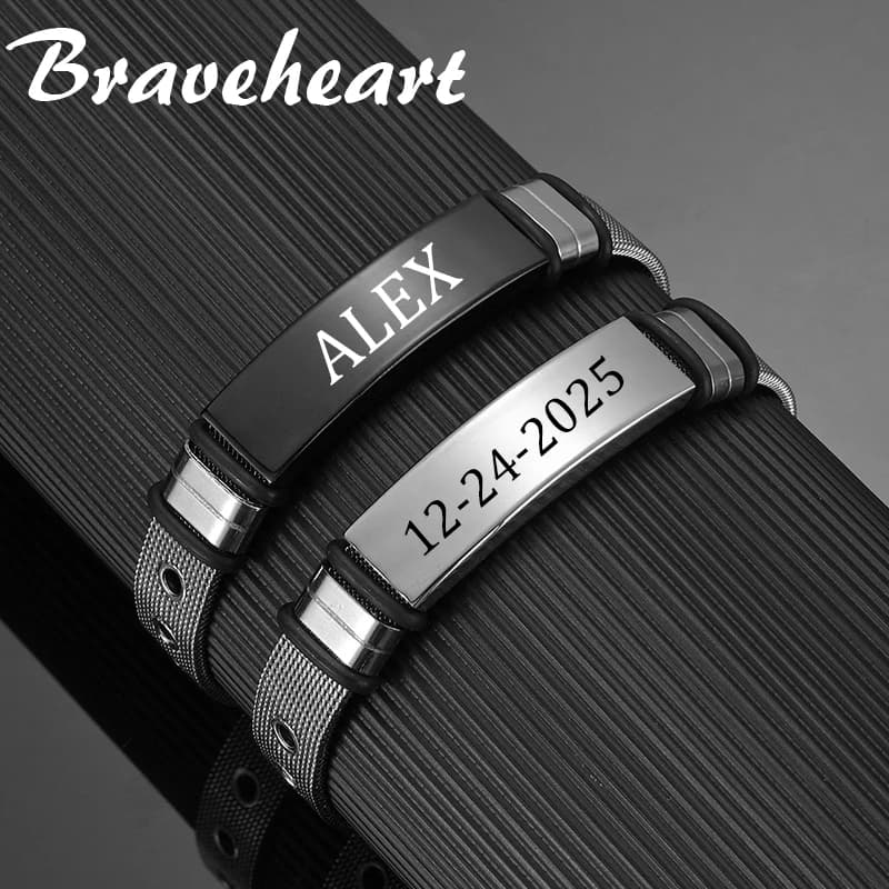 Bracciale personalizzato punk per uomo Nome inciso Spotify Codice Occhi Foto Personalizzata Laser Carve Bracciale in acciaio inossidabile Regali di gioielli