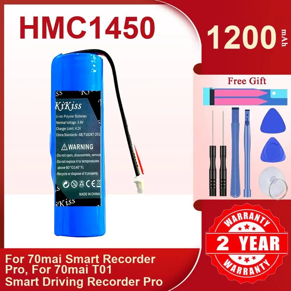 Batteria ricaricabile per dash cam intelligente HMC1450 per 70mai Smart Recorder Pro, per 70mai T01 Smart Driving Recorder Pro