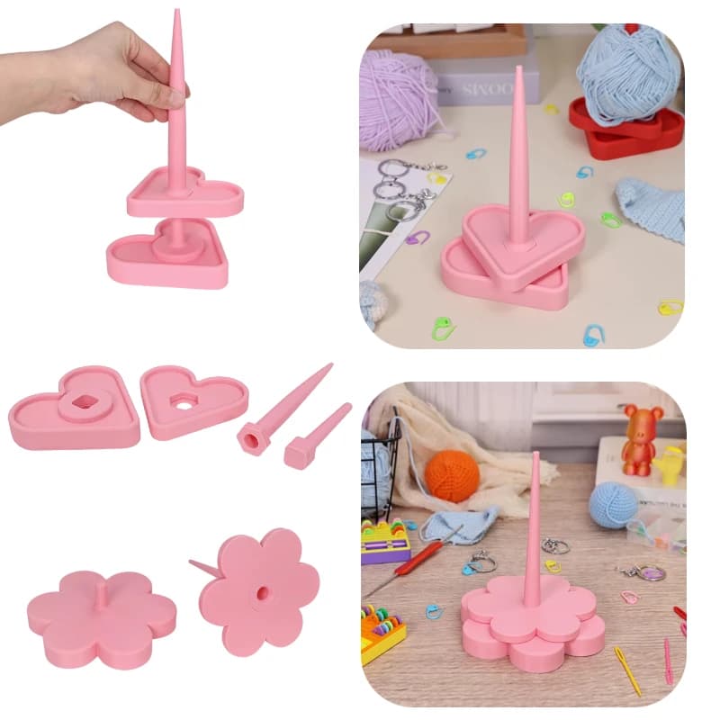 Supporto per Filati Stampato in 3D a Forma di Cuore e Fiore, Supporto Verticale per Rocchetti di Filato, Strumenti Rotanti per Lavoro a Maglia
