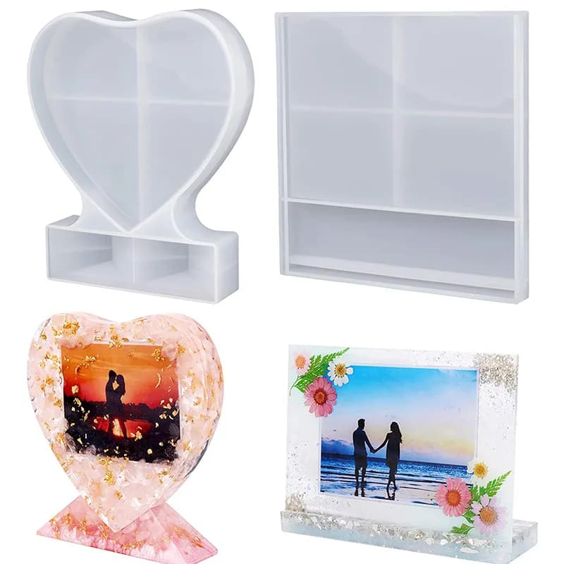 Cornice per foto in resina Creazione di stampi in silicone Cuore d'amore Cornici per foto a forma quadrata Stampo epossidico per decorazioni per la tavola di casa artigianali fai-da-te