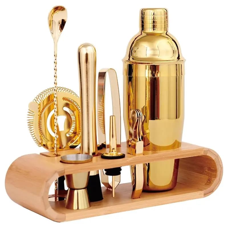 ABUI-10-Pcs Martini Cocktail Shaker Set Gold,Martini Set Stainless Steel Shakers Bartending Kitbar Kits Bar Tool Sets