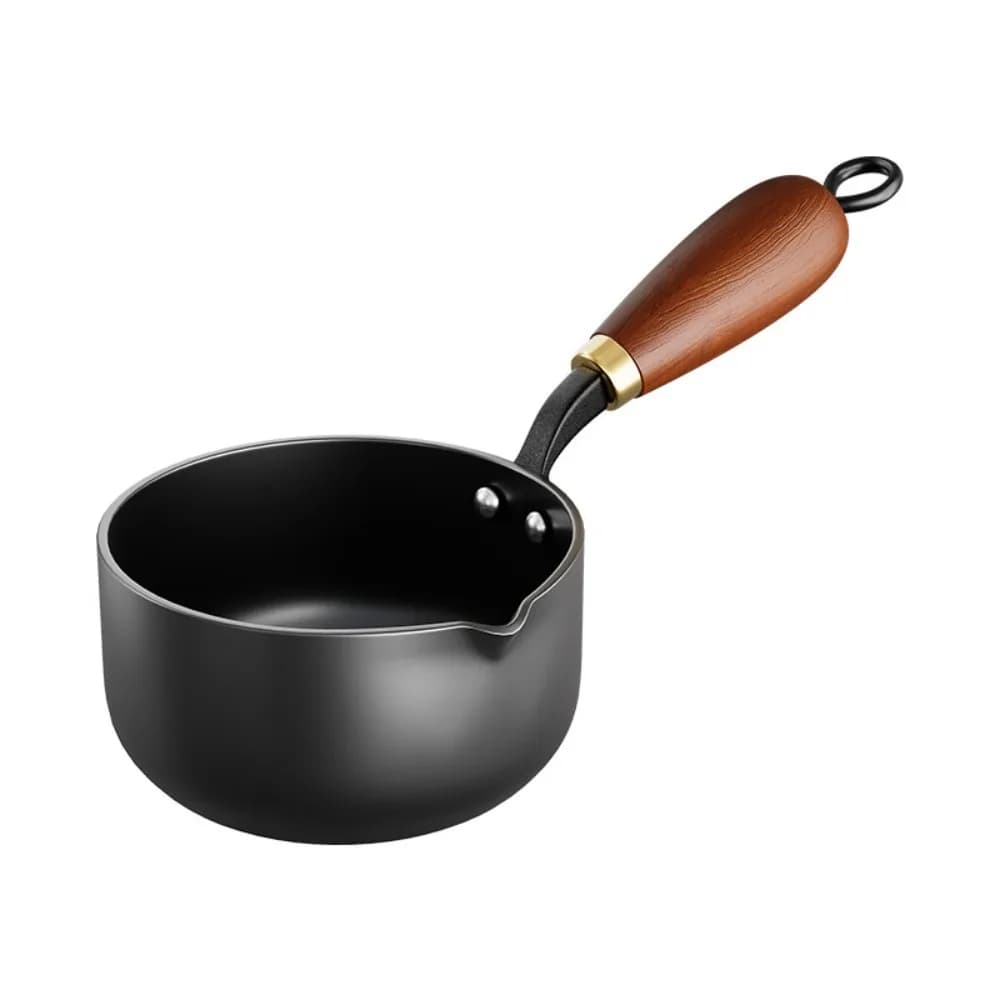 Padella per uova Pentola per schizzi di olio in ghisa Manico in legno non rivestito Pentola per latte Mini padella per frittata addensata al cioccolato