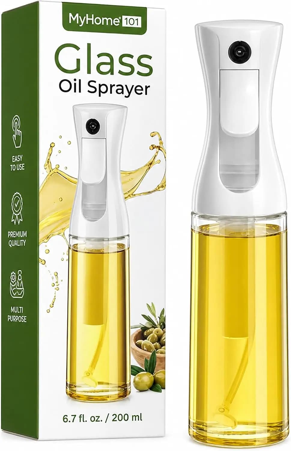 Oil Sprayer for Cooking - Glass Bottle Spray - 6.7 fl.oz | Fine Mist Mister for Air Fryer, Salad & BBQ Refillable Oil Dispenser for Healthy Meal Prep & Kitchen Organization