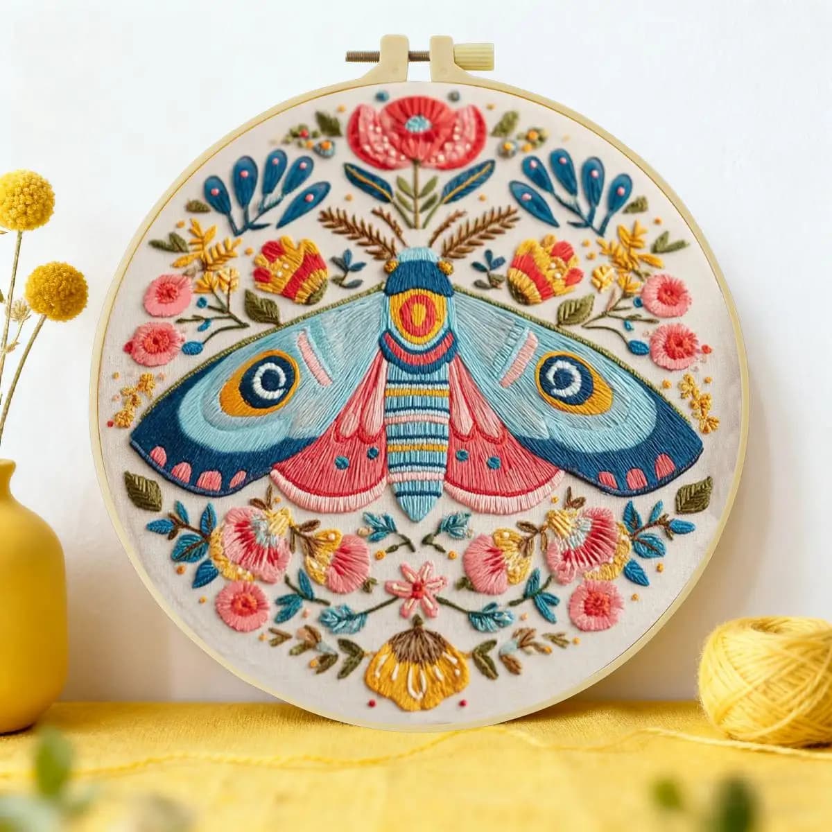 1pc 20X20CM/15X15CM 7.87/6.3inch moth Embroidery Starter Kit DIY kit DIY embroidery kit manualidades Sewing Art Home Decor