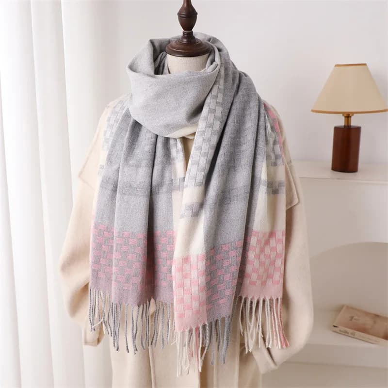 Luxury Brand Cashmere Women Plaid Scarf Winter Warm Shawl and Wrap Bandana Pashmina Female Foulard Square Thick Blanket Poncho