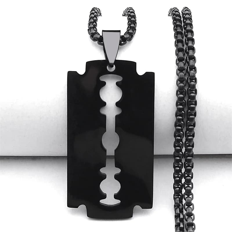 Gotico Lama Rasoio Collane con ciondolo Uomo Acciaio inossidabile Nero Goth Collana a catena maschile Grunge y2k emo Gioielli collier homme