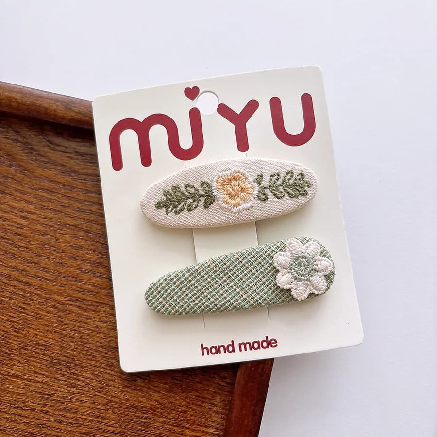 Floral Hair Clips for Girls Mint Fabric Soft Touch No Snag Bow Barrettes Side Bangs Korean Spring Adorable Gift