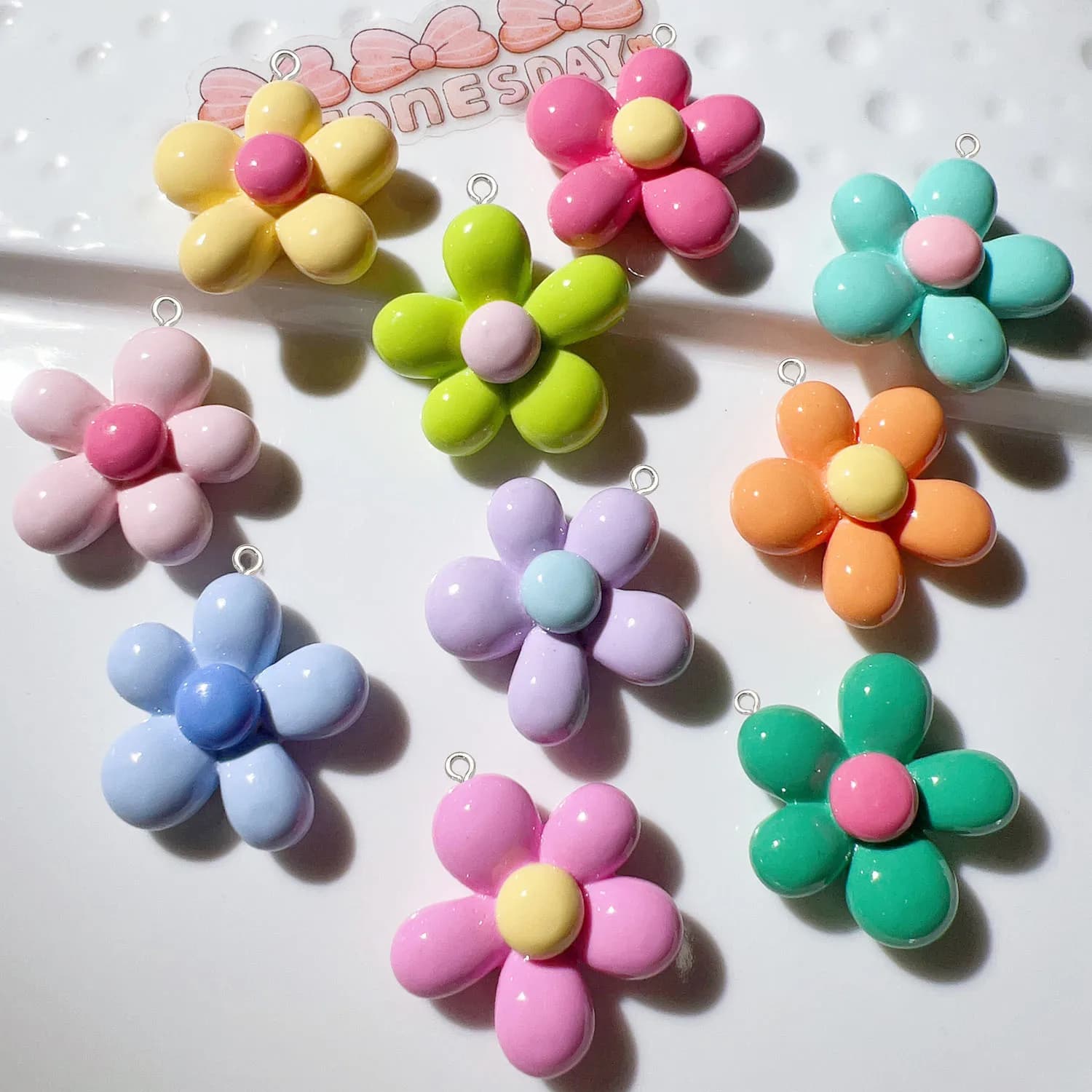 10Pcs 29*27mm Colorful Glossy Flower Resin Charms Keychain Bracelet Craft Decoration Kawaii Earring Necklace Cabochon Pendant
