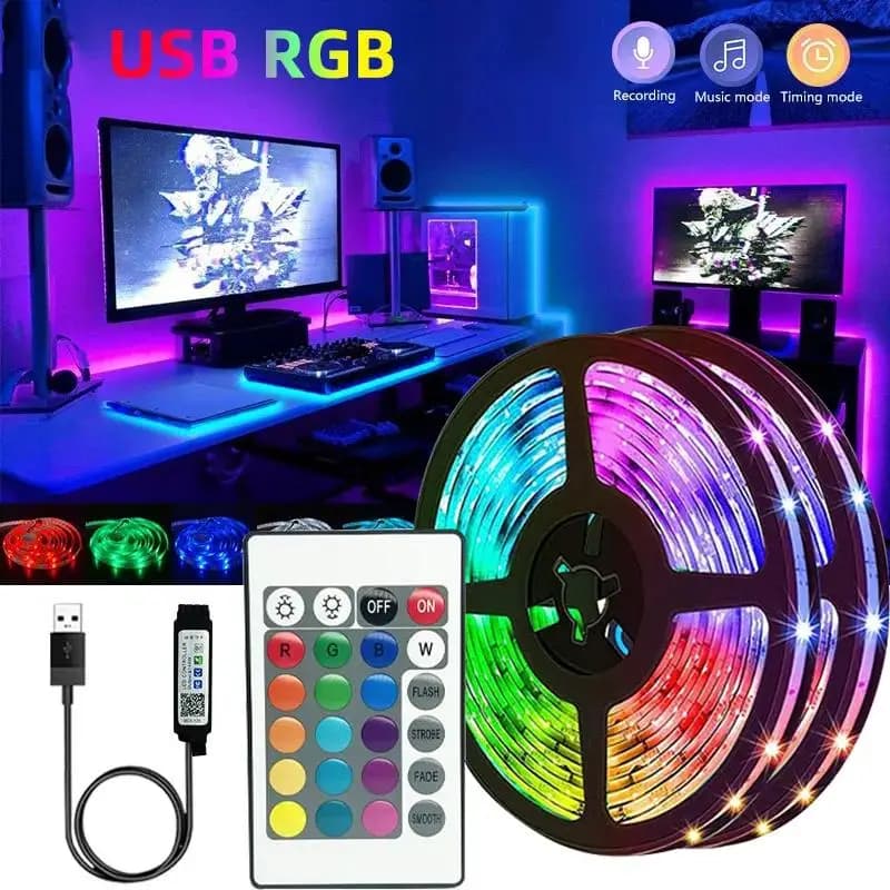Strisce LED wireless USB SMD 5V RGB, nastro luminoso flessibile per decorazione d'interni, retroilluminazione TV, luce a diodi a nastro.