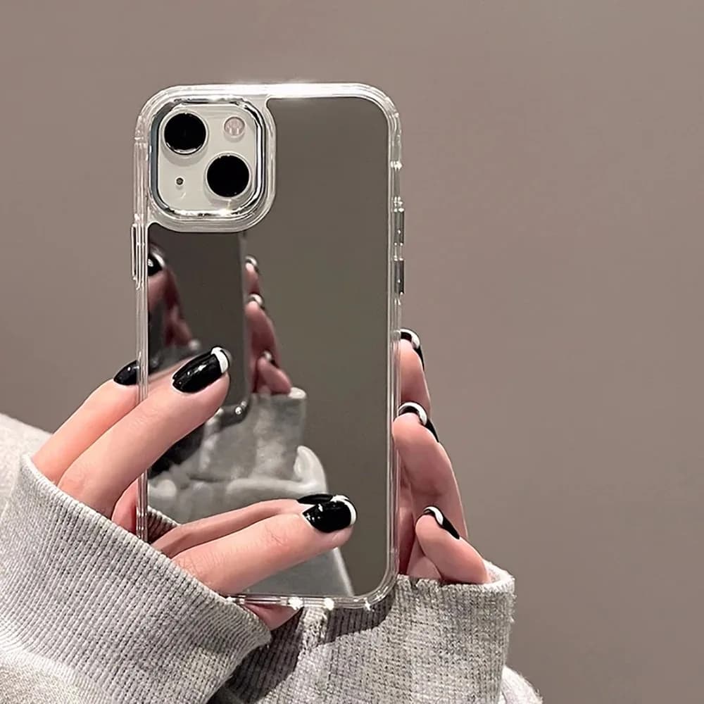 Custodia di Lusso con Specchio per Trucco per iPhone 11, iPhone 13, 14, 15, 16, 17 Pro Max, Air, Plus, 12, 16 Pro Max, 15 Pro Max - Cover in Silicone per Telefono