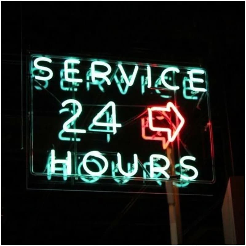 Servizio 24 ore Insegna al neon in vetro per la decorazione della parete con freccia Luce al neon Negozio Arredamento della stanza Birra Artigianato Iconico Ristorante Club Lampada