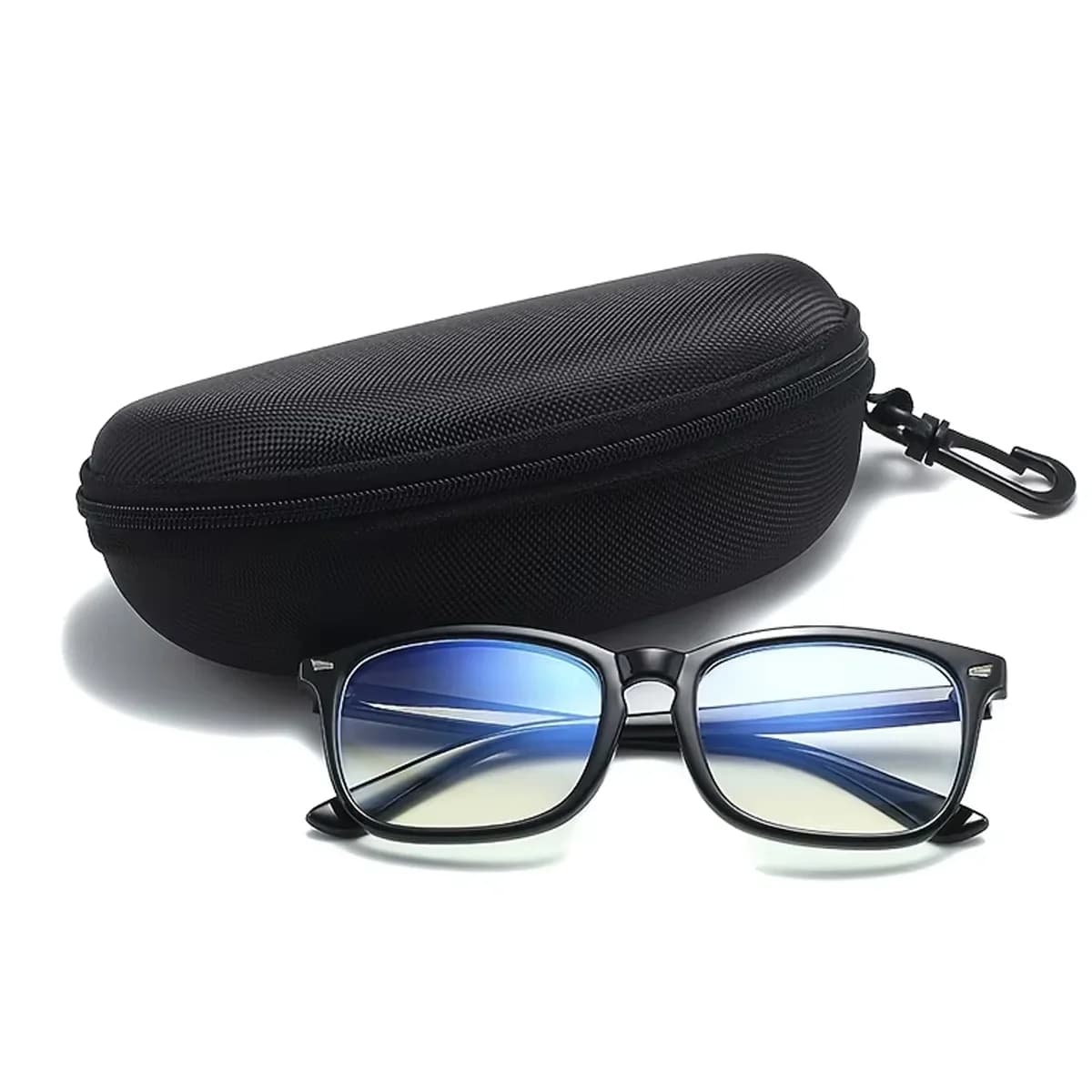 1PC Scatola portatile per occhiali e occhiali da sole con cerniera, custodia rigida per occhiali da scuola, accessori per occhiali con ganci e chiusura a zip