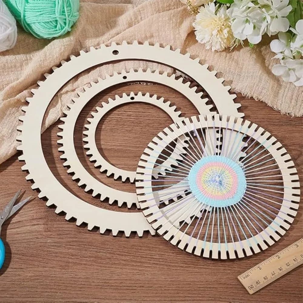 Versatile Wooden Weaving Loom Kit Traditional Art Crafts Circular Gear Weaving Modular Design Weaving Comb