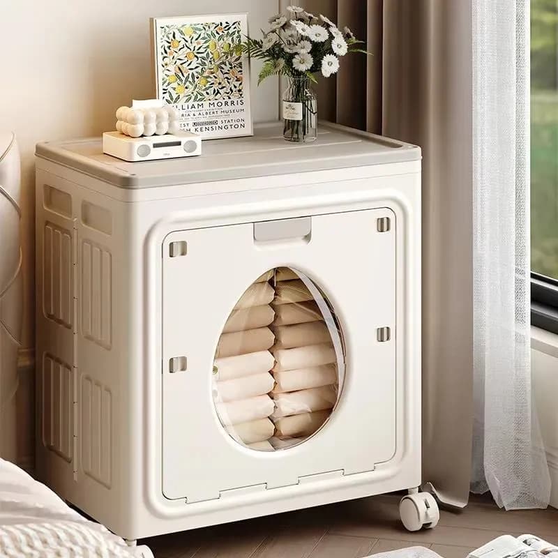 Folding clothes storage cabinet, bedroom quilt storage box, large-capacity flip-top front door for organizing storage cabinet