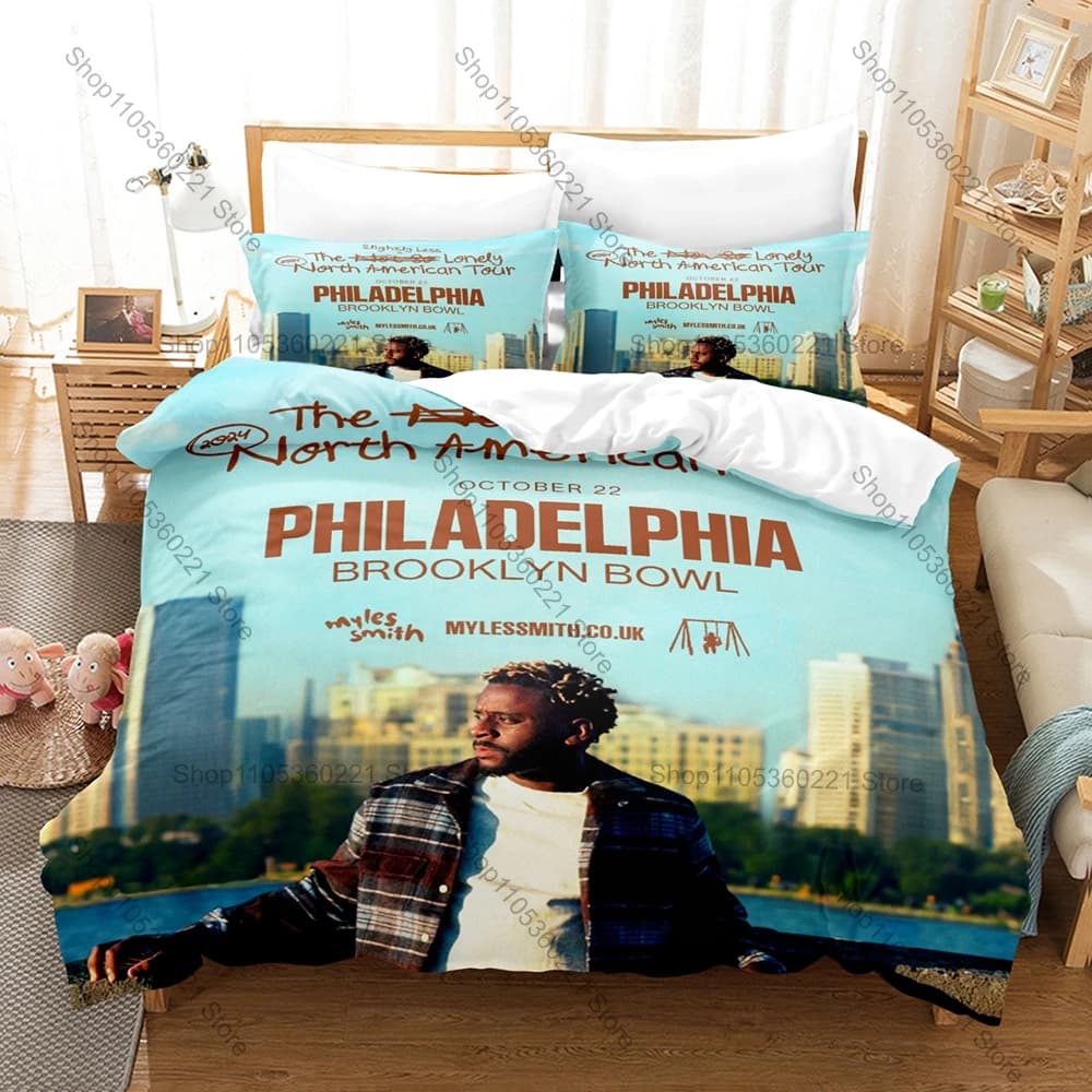 M-Myles Smith Duvet Cover + 2 Pillowcases Simple Folk Music Text Pattern Print 3 Pieces Bedding Linen Young Acoustic Pop Room