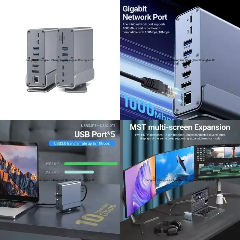 16-in-1 USB Multi-interface Splitter for Thunderbolt 4 Gigabit Network Port Desktop Vertical Docking Station