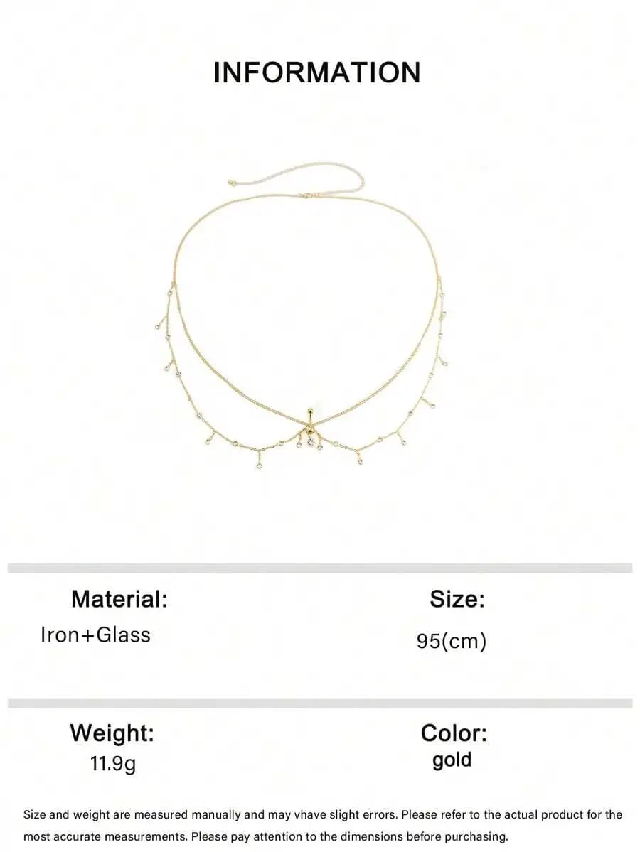 Fashionable beach tassel waist chain with faux crystal accents, minimalist belly button ring and body jewelry for women’s daily