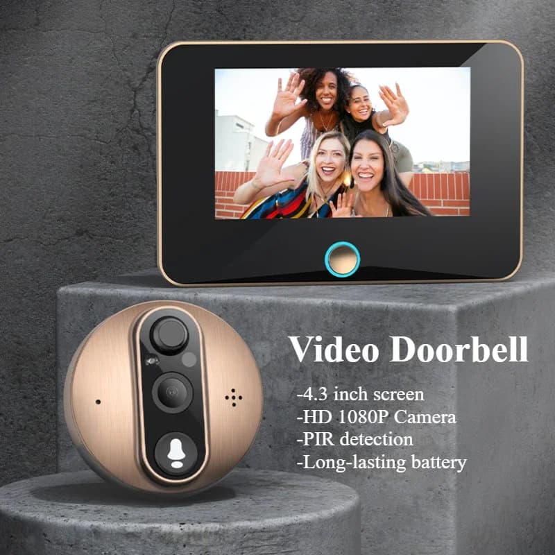Campanello senza fili esterno Telecamera 1080P Spioncino digitale Magic Eye per porta Wifi e video citofono con rilevamento del movimento dello schermo da 4,3 pollici