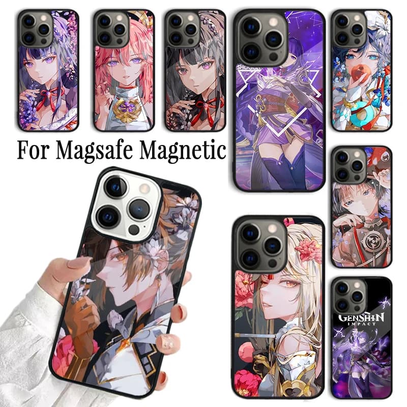 Cover Morbida per Telefono Genshin Impact Raiden Shogun Baal per iPhone 17 16 15 14 13 12 11 Pro Max Plus Magnetica Compatibile con Magsafe
