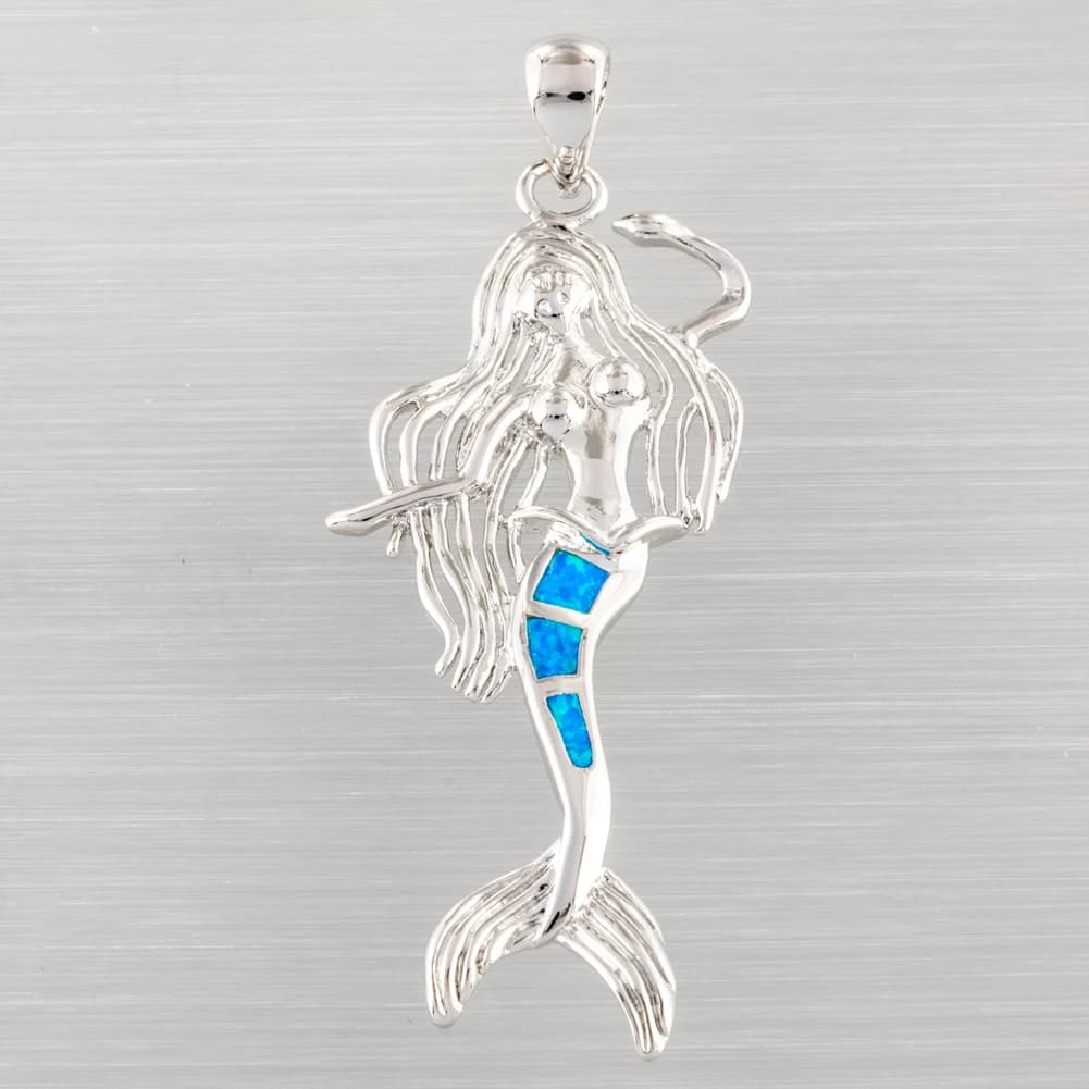 KONGMOON Sirena Oceano Blu Opale di Fuoco Gioielli Placati in Argento per Donna Ciondolo per Collana