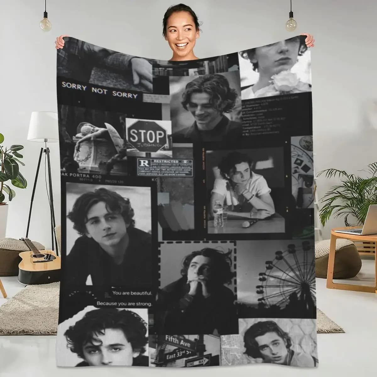 T-Timothee Chalamets coperta attore foto viaggio ufficio flanella coperta da tiro caldo morbido divano letto copriletto personalizzato regalo