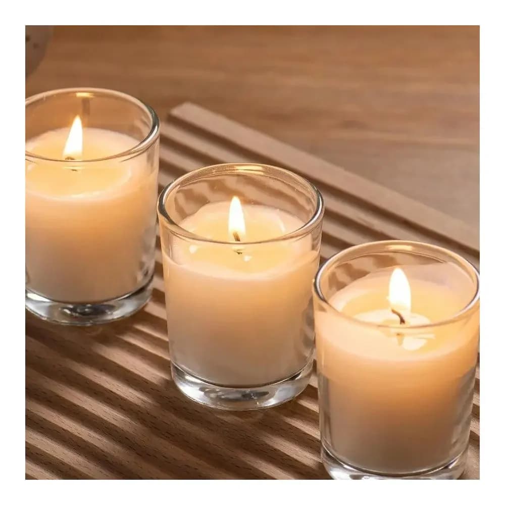 Confezione di Candele Votive in Vetro Trasparente, Bianco Caldo, Senza Profumo Candela di cera fatta a mano, regalo ideale per aromaterapia, spa, matrimoni B
