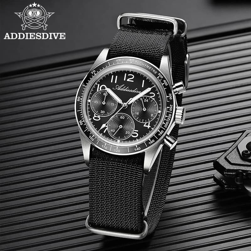 ADDIESDVIE New Elegant Panda Watches for Men Multifunctional Chronograph Quartz Watches Ceramic Bezel Stainless Steel Wristwatch