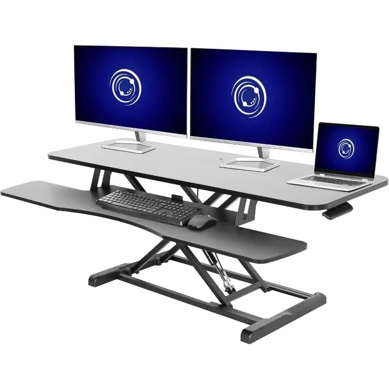 Convertitore da scrivania, Serie K, Rialzo regolabile in altezza per posizione seduta e in piedi, Postazione di lavoro per doppio monitor e laptop con ampio ripiano per tastiera