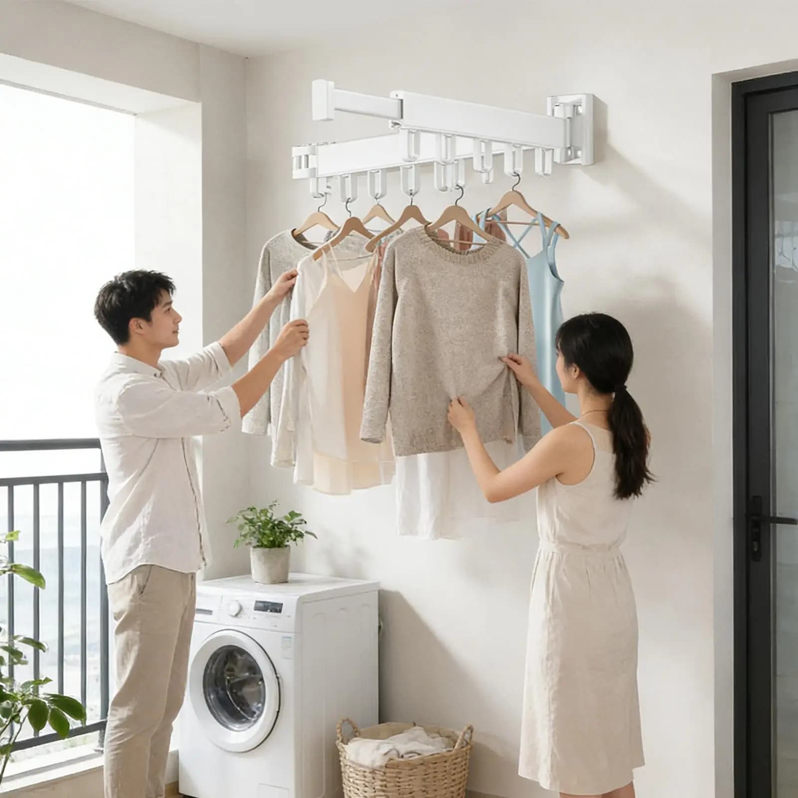Stendibiancheria a parete retrattile pieghevole per bagno, balcone, interni, dormitorio, hotel
