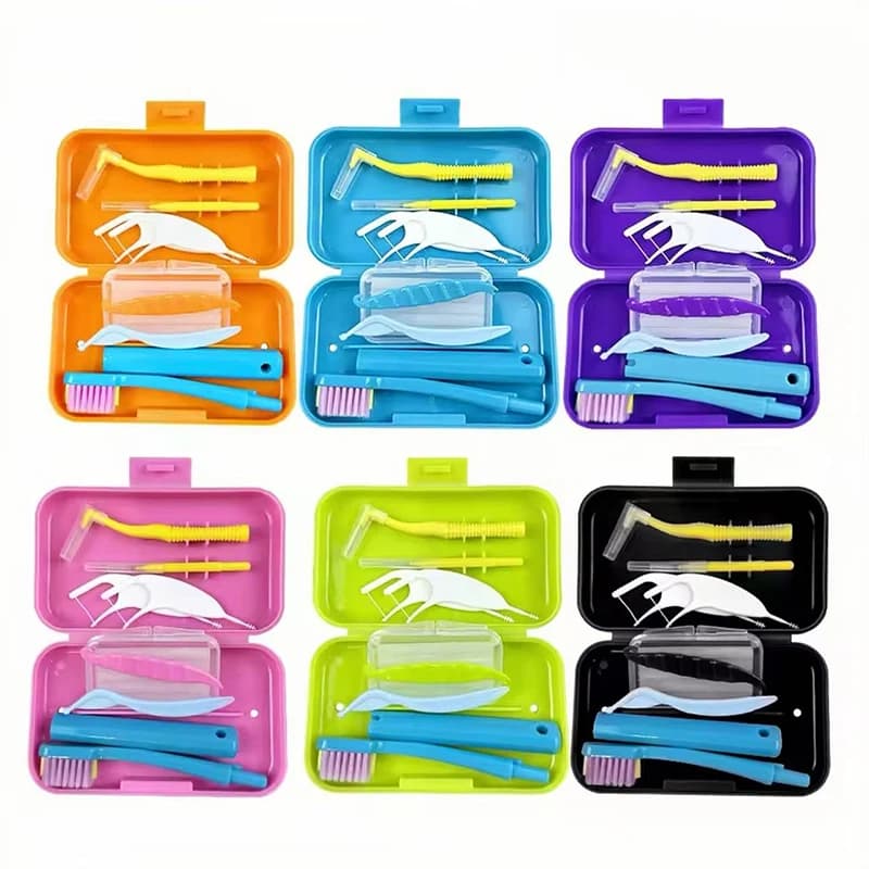 Dental Cleaning Care Kits Orthodontic Oral Care Foldable Brush Interdental Brush Ortho Wax Portable Travel Case Clean Hygiene