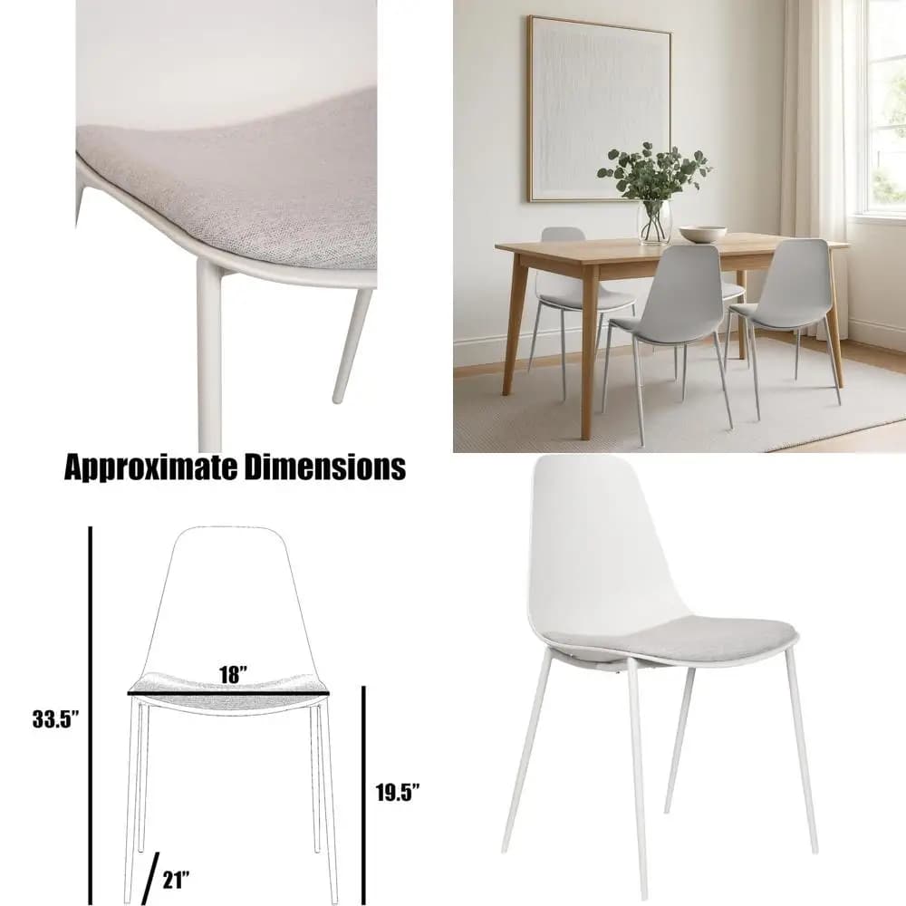 Lunch Chair Padded in White Fabric with Metal Legs and Plastic Seat for Internal or External Use