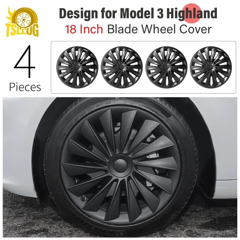 4 Pezzi Copricerchi da 18 Pollici per Tesla Model 3 Stile 14th, Coprimozzo Completo, Accessori Auto Highland 2023-2026