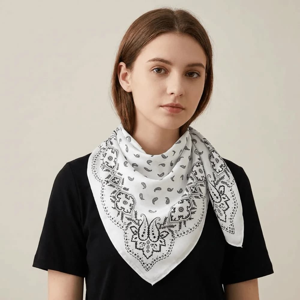 Elegant Y2K Cashew Flower Print Scarf Spicy Girls Geometric Shape Silk Scarf Korean Headband Satin Hijab Vacation