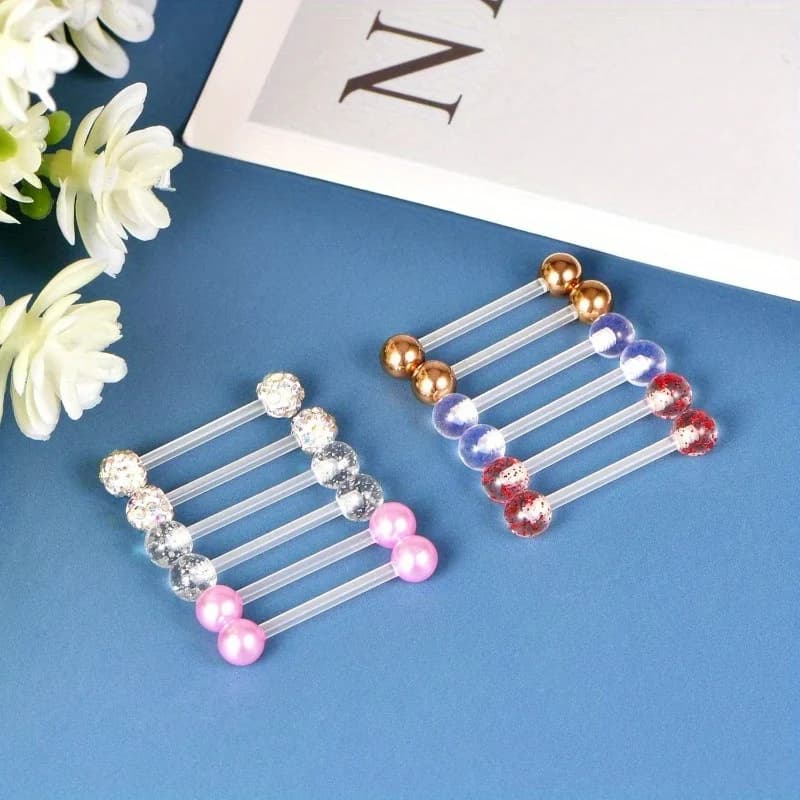 12pcs Plastic Nipple Rings Tongue Piercing Retainer Barbell 14g for Women Surgery 12/ 14/ 16mm