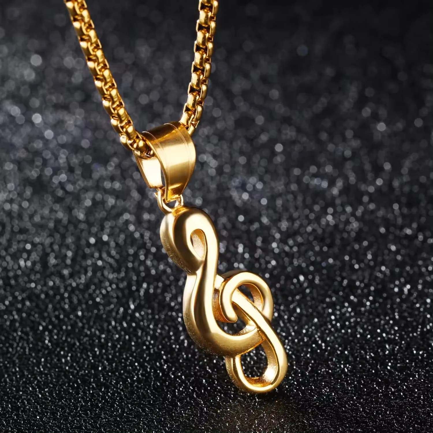 Collana con ciondolo notazione musicale rock hip-hop per uomo Catena con scatola in acciaio inossidabile color oro Ins Moda semplici regali per gioielli da donna