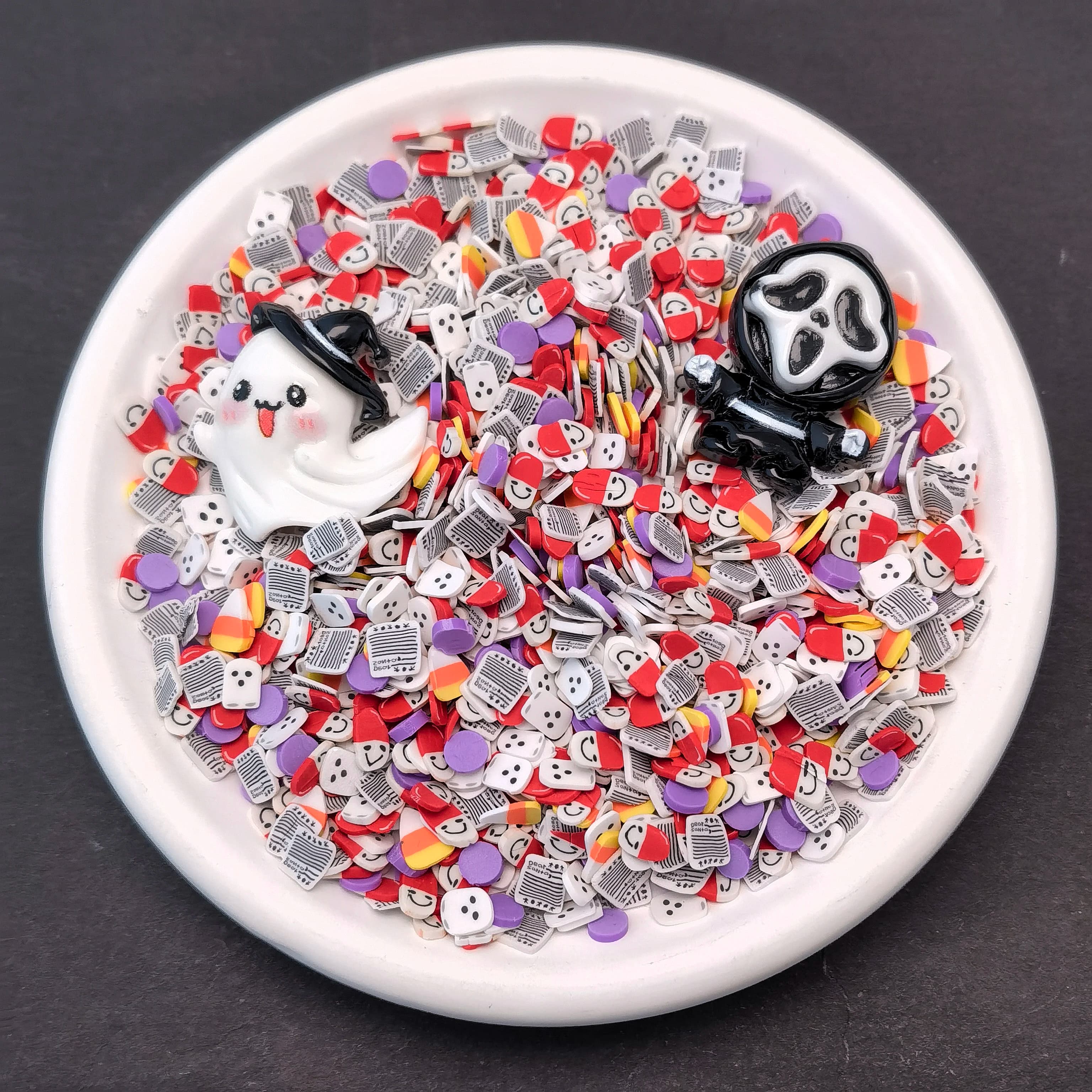 Confezione piccola di caramelle a tema Halloween, fette di argilla polimerica, spruzza per il riempimento di artigianato fai-da-te di melma