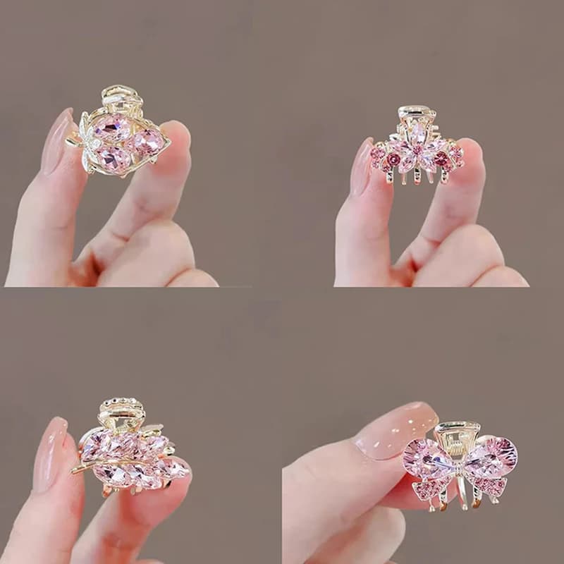Z. Mini fermagli per capelli a forma di granchio in metallo, piccoli accessori per capelli da donna e ragazza, con strass rosa, fiore e fiocco, fermaglio laterale per frangia.