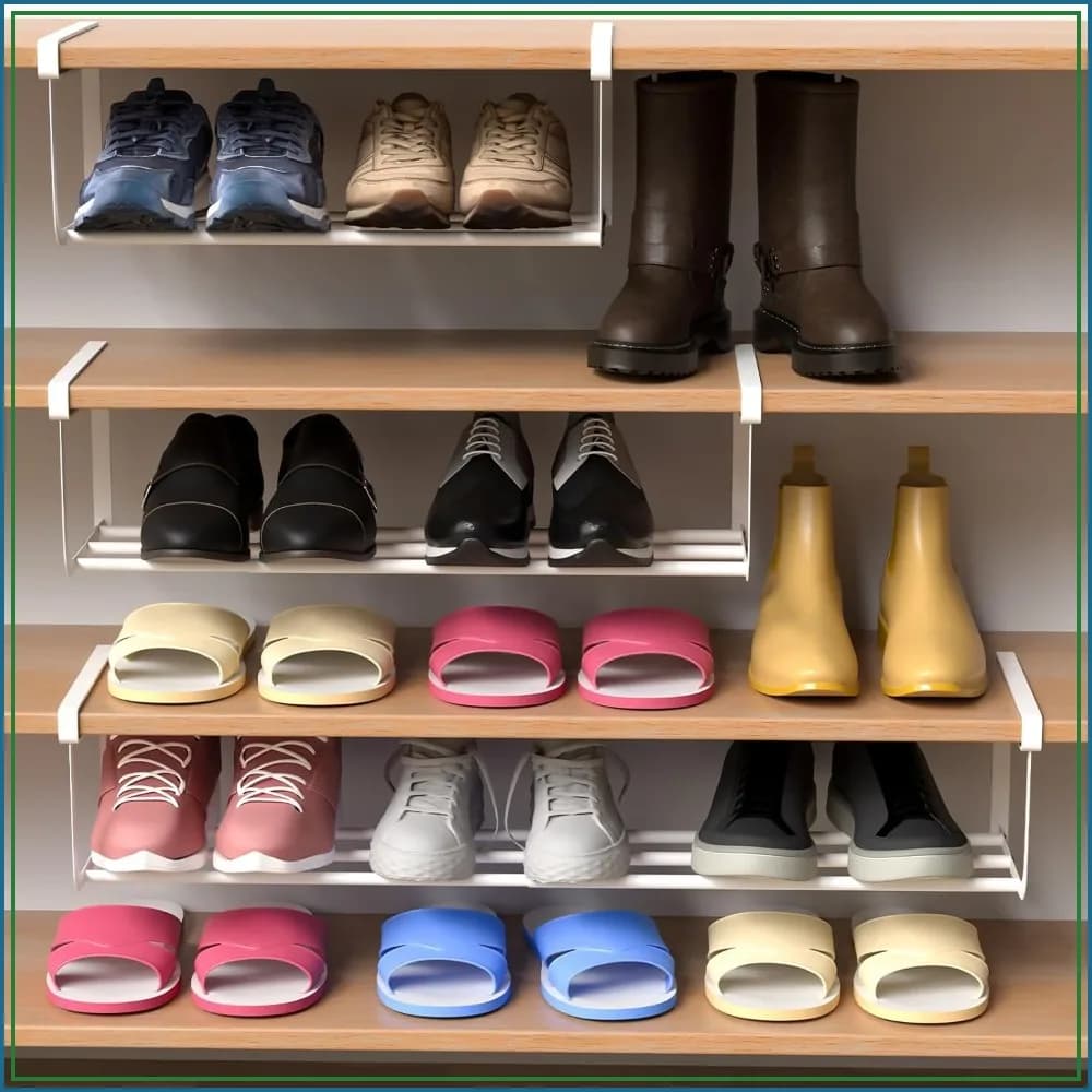 Organizzatore Espandibile per Scarpe da Armadio, Mensola Appendibile Regolabile da 16,5-31,5 Pollici, Salvaspazio